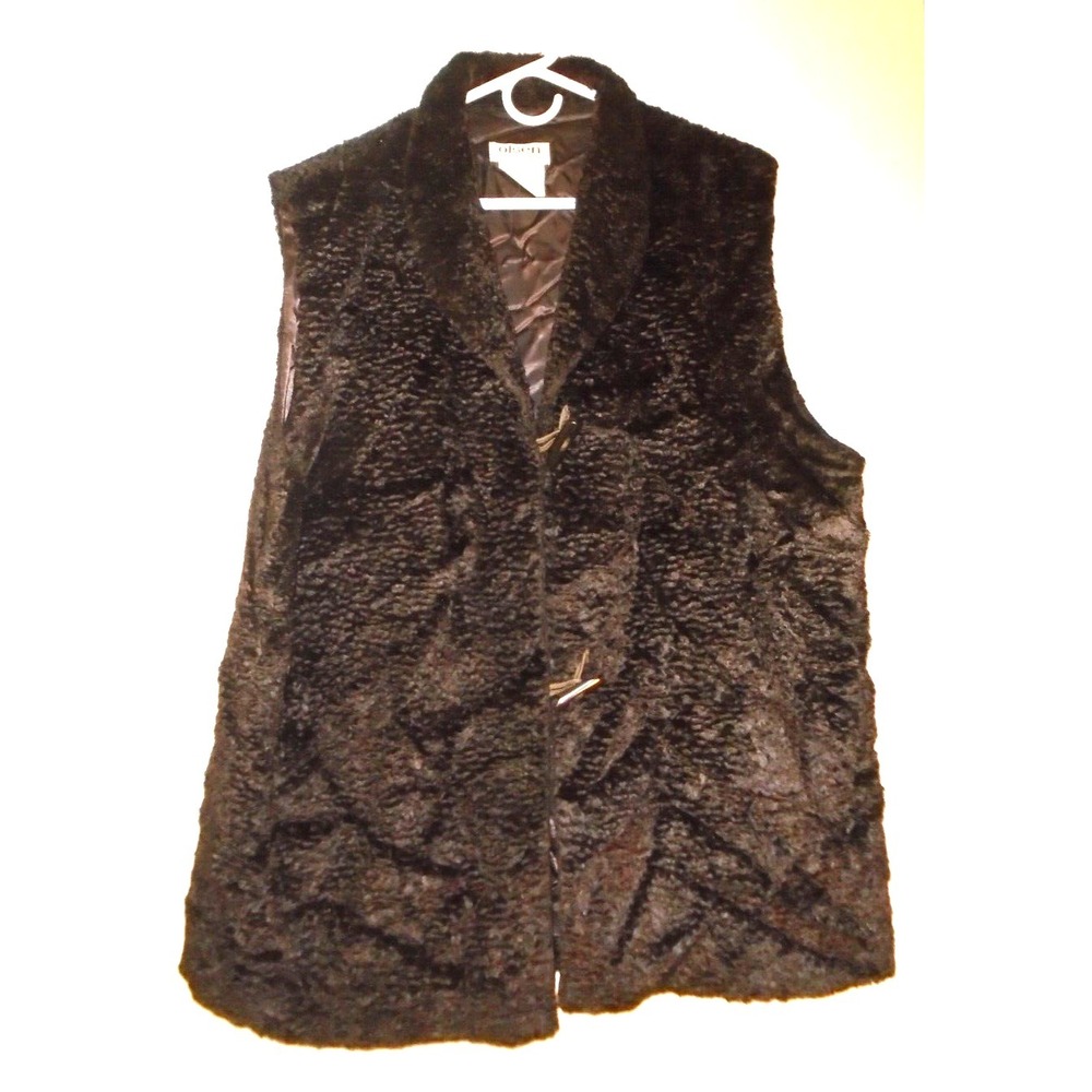 Olsen Sigrid Women's Sz 12 Faux Shearling Vest Toggle Buttons Lined